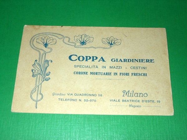 Cartolina Pubblicità COPPA Giardiniere - Milano 1920 ca.