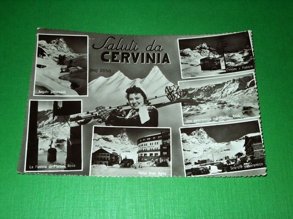 Cartolina Saluti da Cervinia - Vedute diverse 1953