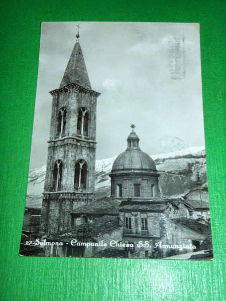 Cartolina Sulmona - Campanile Chiesa SS. Annunziata 1953