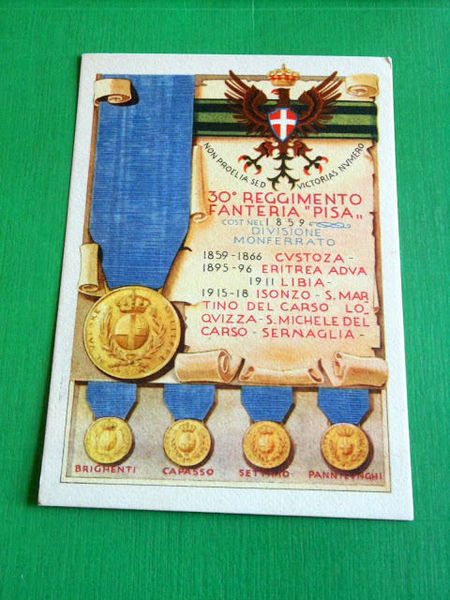 "Cartolina Militaria 30° Reggimento Fanteria "Pisa" 1940 ca"