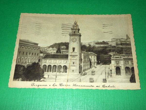 Cartolina Bergamo - La Torre Monumento ai Caduti 1942