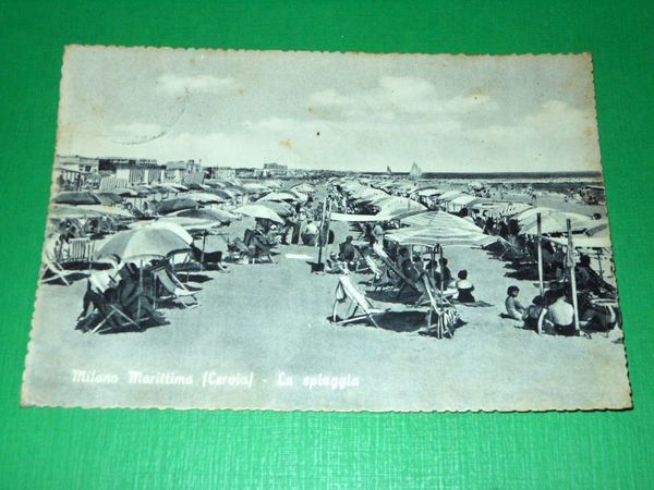 Cartolina Milano Marittima ( Cervia ) - La spiaggia 1954