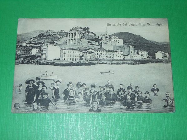 Cartolina Un saluto dai bagnanti di Ventimiglia - Scorcio panoramico …