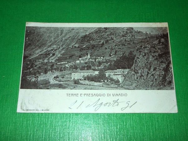 Cartolina Vinadio ( Cuneo ) - Terme e Paesaggio 1901