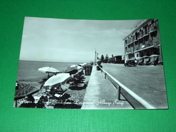 Cartolina Bordighera - Lungomare - Albergo Parigi 1956