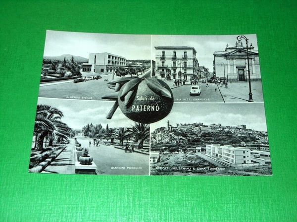 Cartolina Saluti da Paternò - Vedute diverse 1955 ca.
