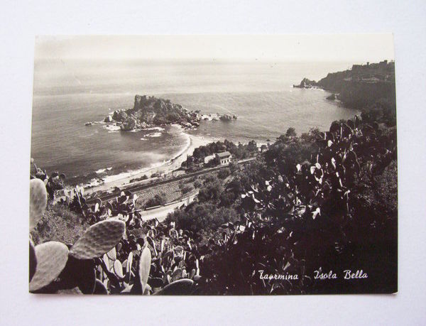 Cartolina Taormina - Isola Bella - Panorama 1954