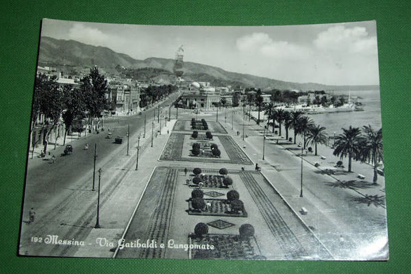 Cartolina Messina - Via Garibaldi e Lungomare 1956