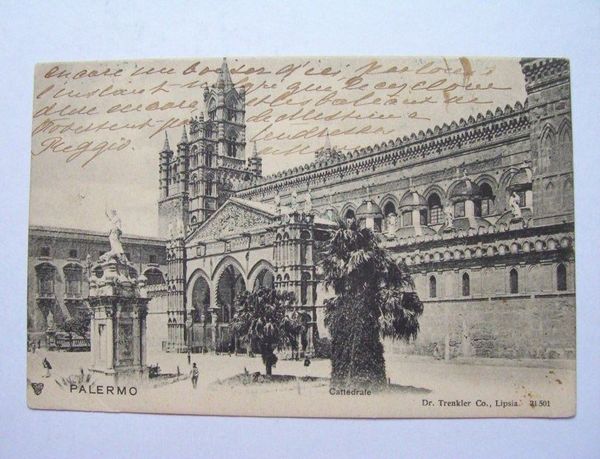 Cartolina Palermo - Dettaglio della Cattedrale 1903