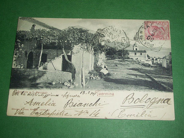 Cartolina Taormina - Pergolato e S. Pancrazio 1909