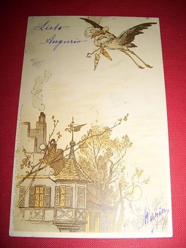 Cartolina d' epoca augurale - Nascita 1901.