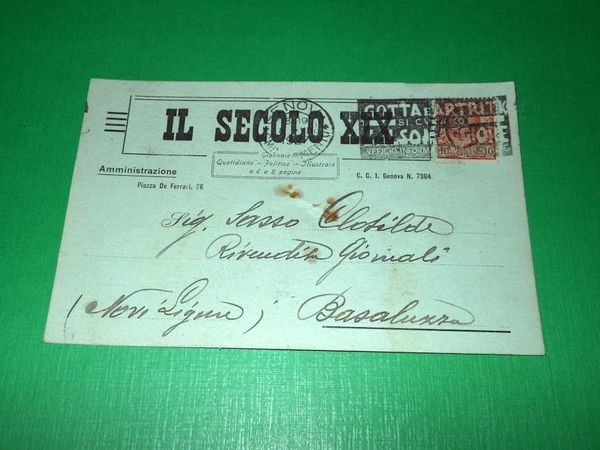 Cartolina Pubblicità Giornale Il Secolo XIX - Genova 1927.