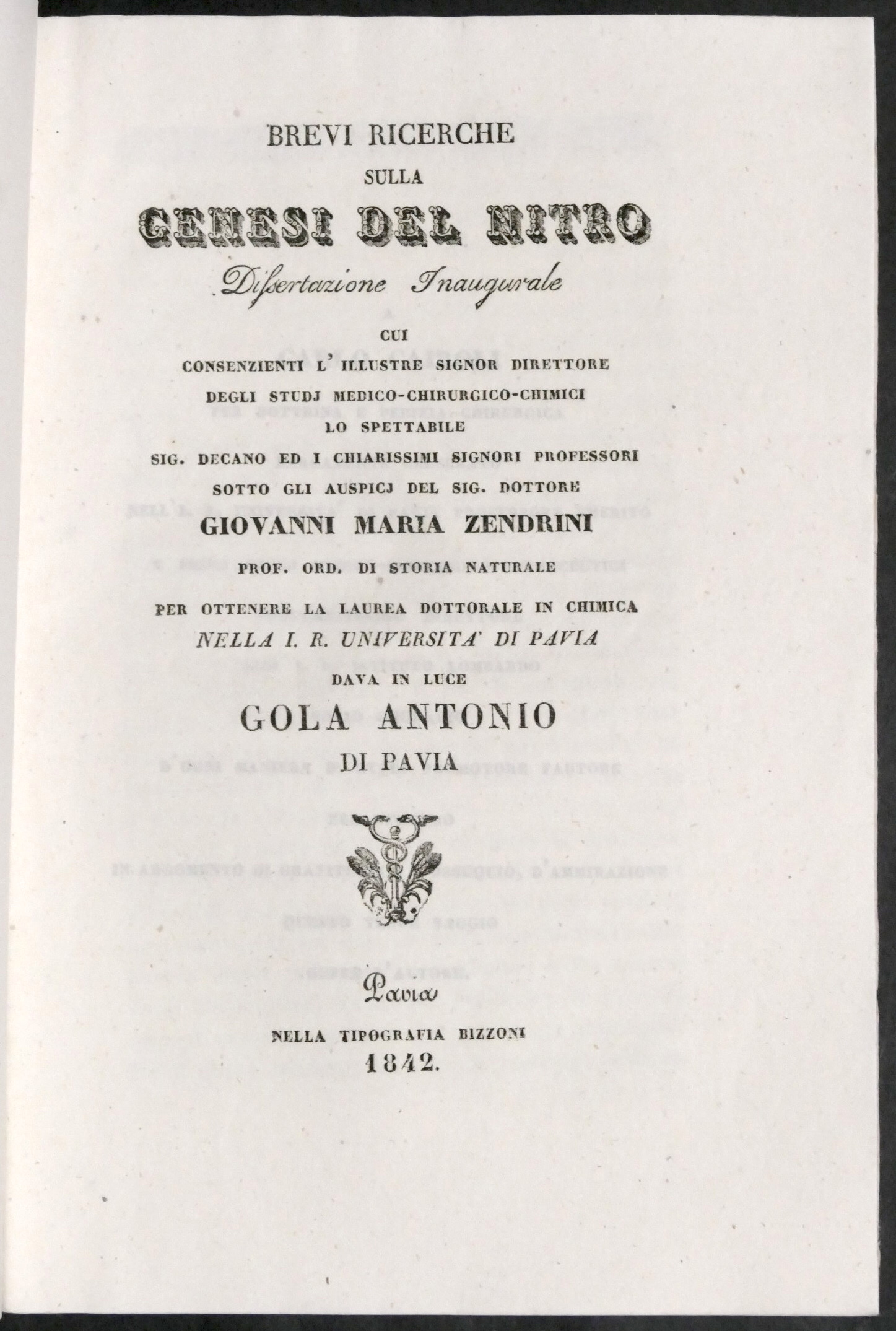 A. Gola - Brevi ricerche sulla genesi del nitro Dissertazione …