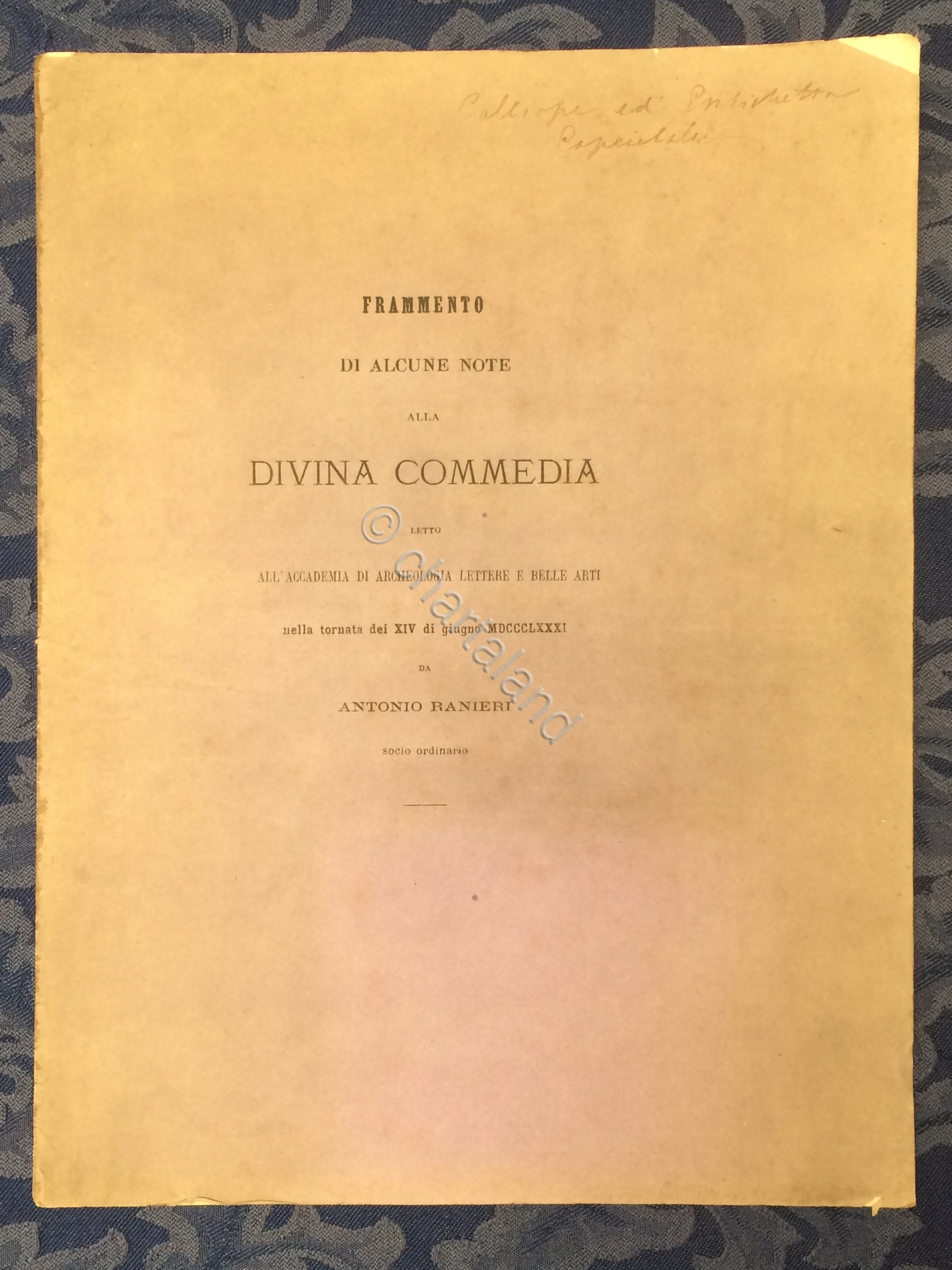 A. Ranieri - Frammento di alcune note alla Divina Commedia …