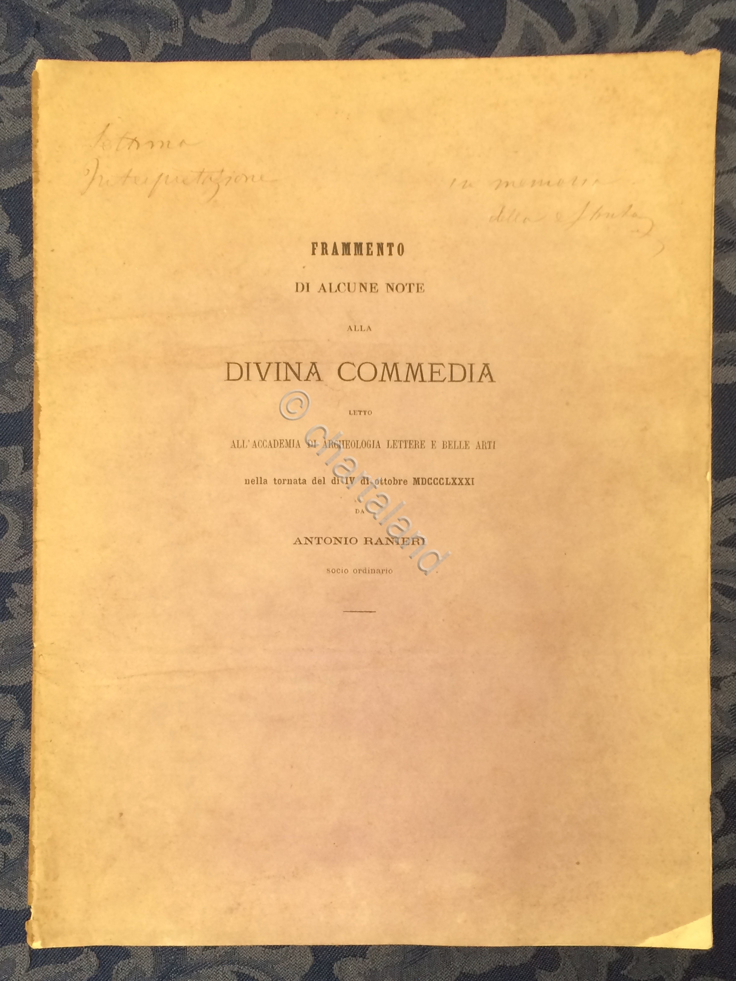 A. Ranieri - Frammento di alcune note alla Divina Commedia …