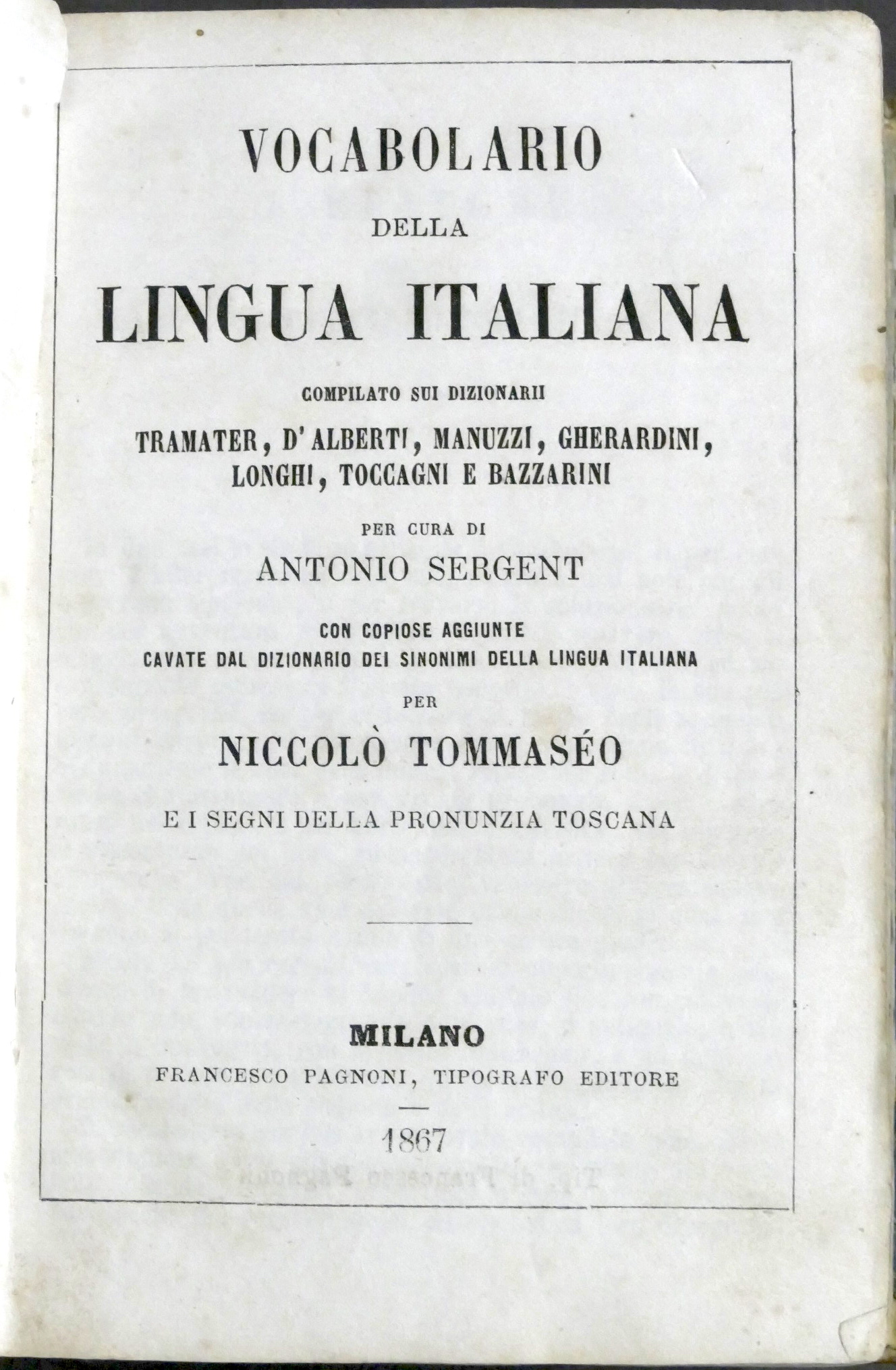 A. Sergent - N. Tommaseo - Vocabolario della lingua italiana …