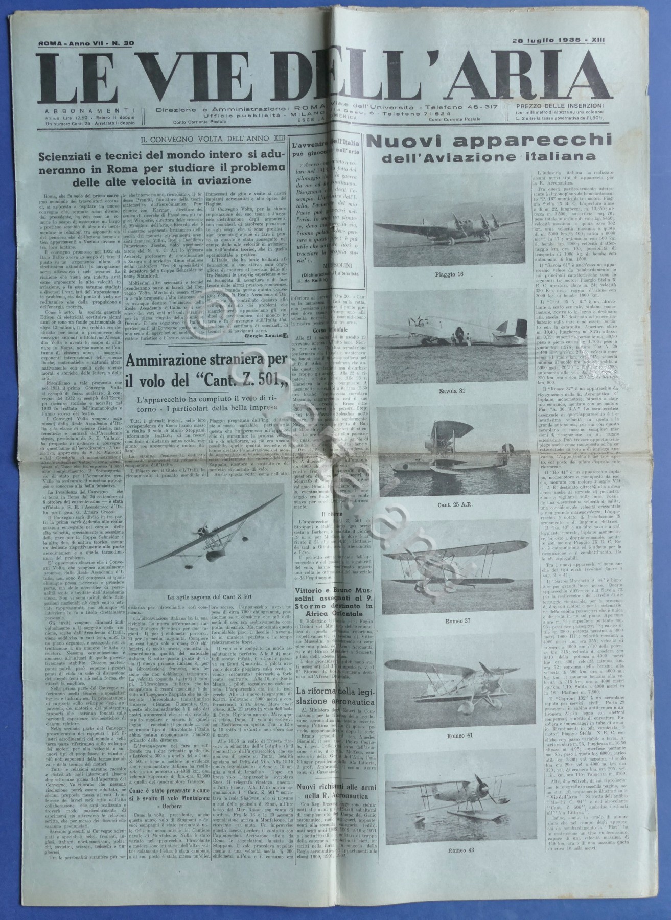Aeronautica - Giornale d'epoca - Le Vie dell'Aria - N. …