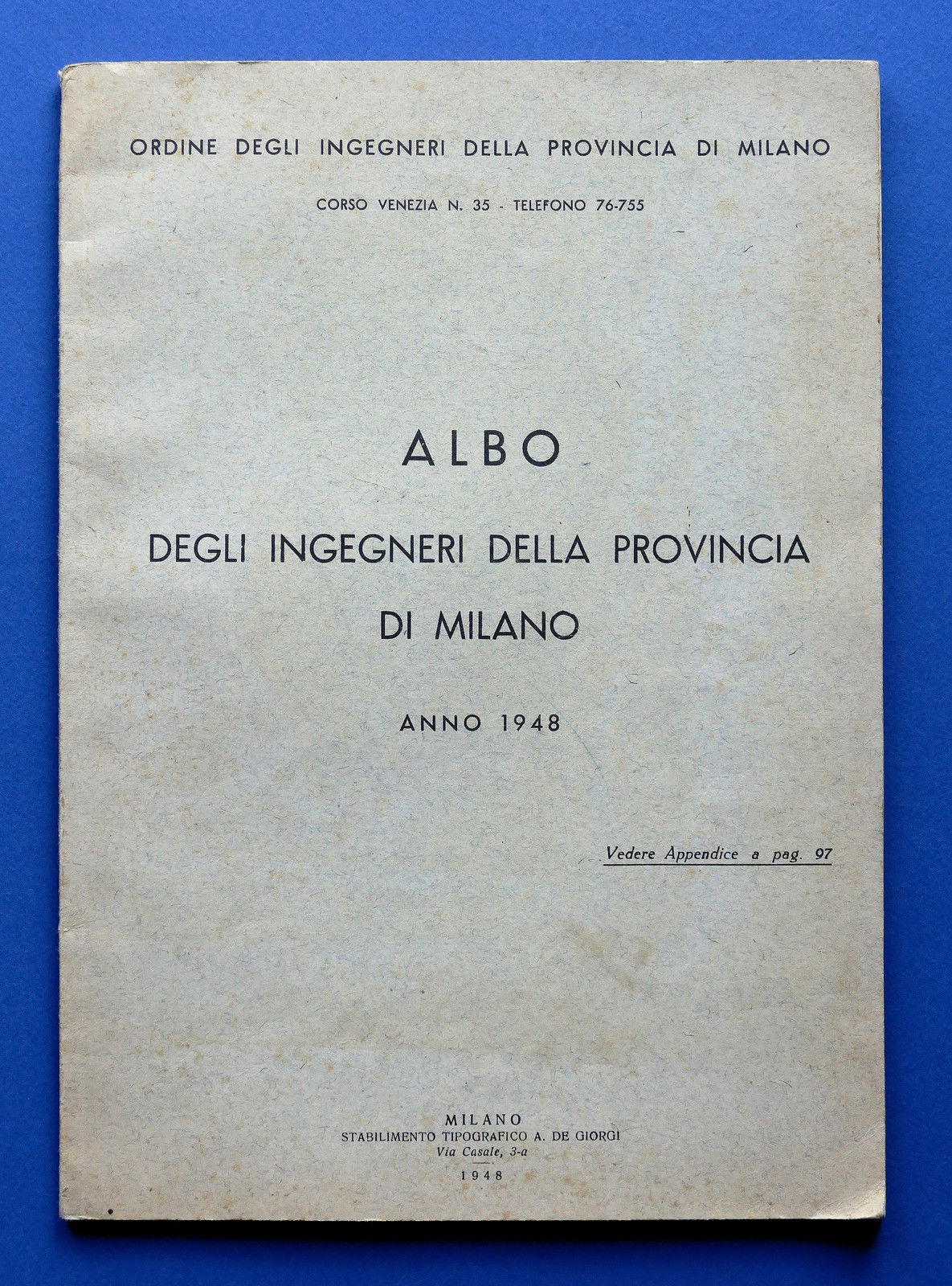 Albo degli Ingegneri della Provincia di Milano - anno 1948