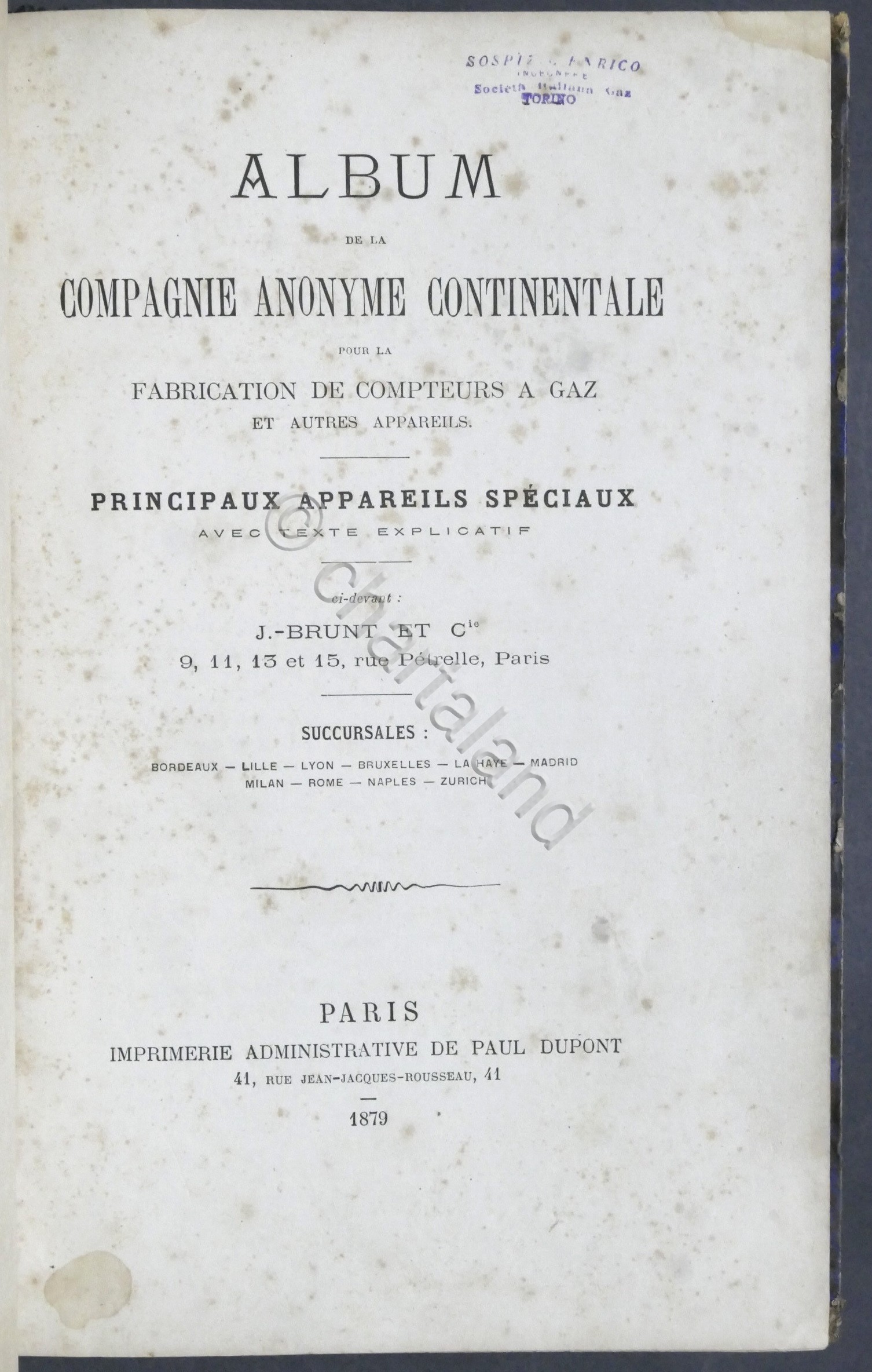 Album Compagnie Anonyme Continentale pour fabrication de competeurs a gaz …