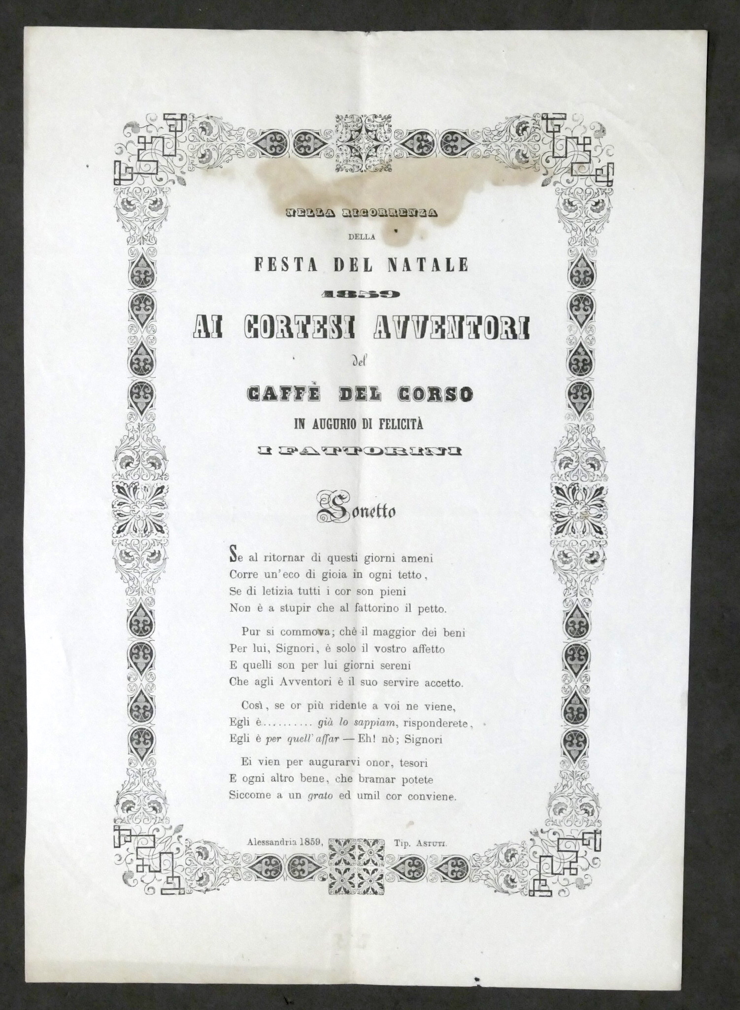 Alessandria - Sonetto dedicato agli avventori del Caffè del Corso …