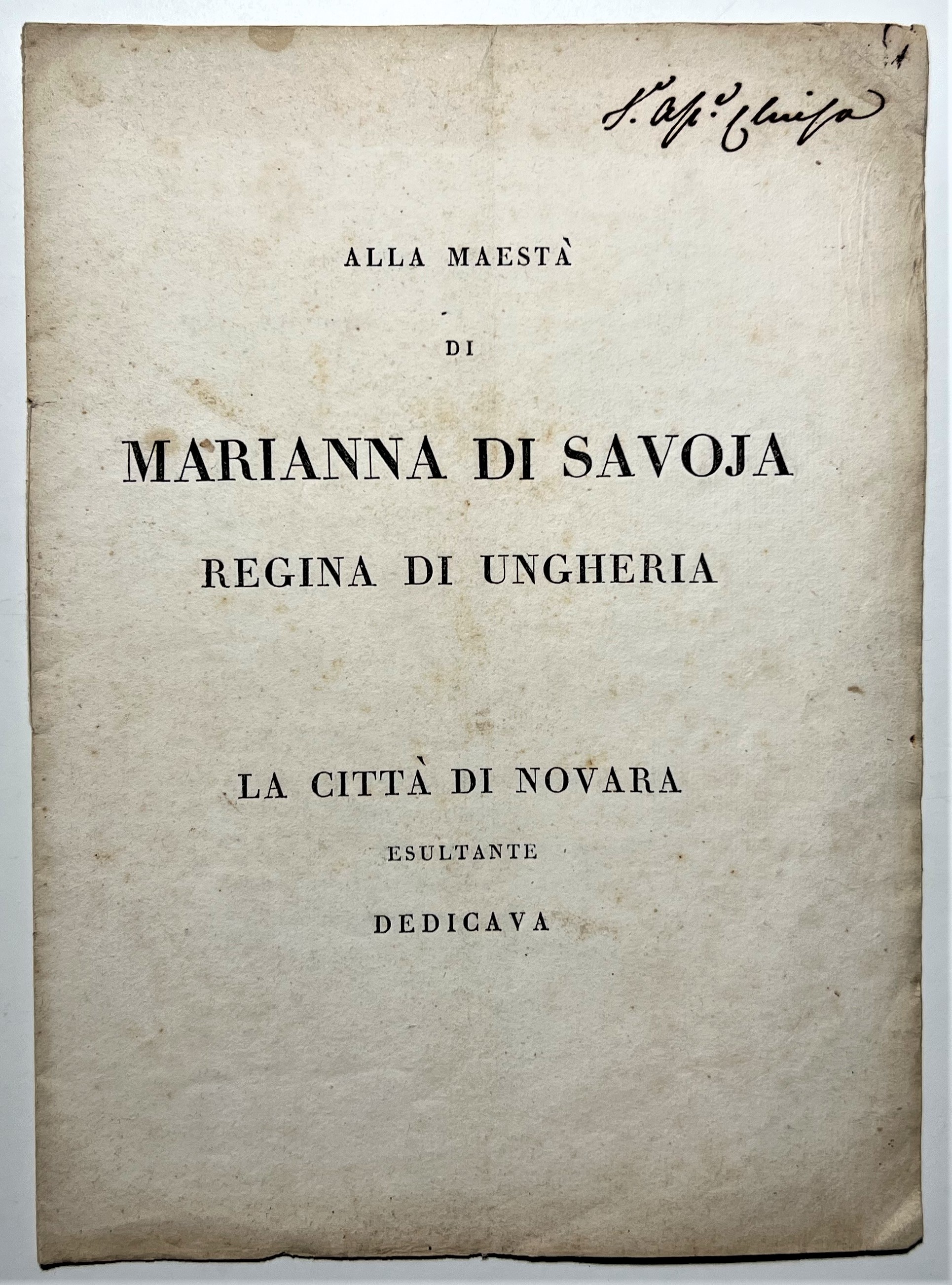 Alla Maestà di Marianna di Savoia Regina di Ungheria - …