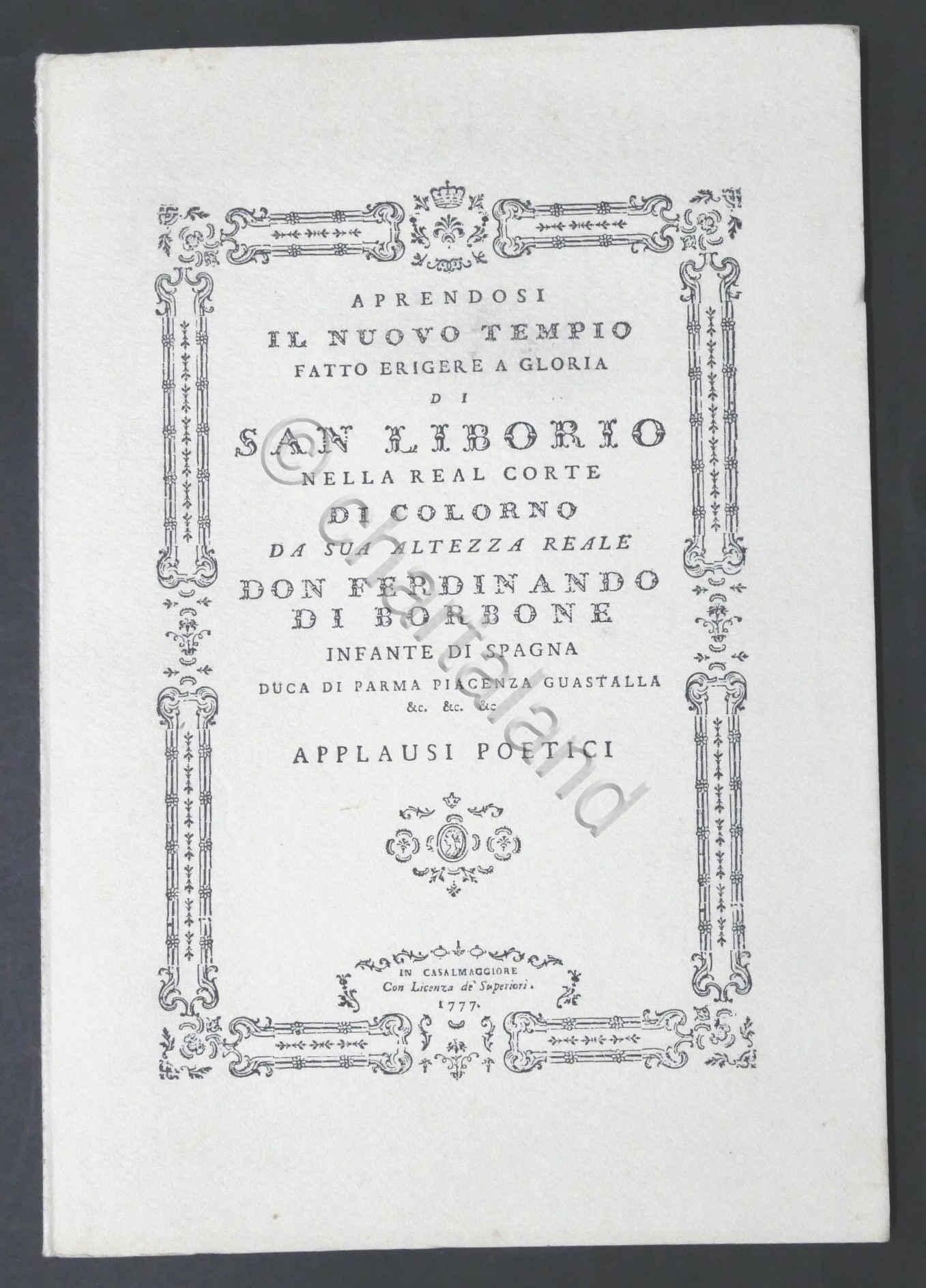 Aprendosi nuovo tempio a gloria di San Liborio corte Colorno …