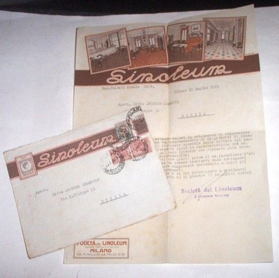 Architettura Edilizia - Società Linoleum Milano Lettera e busta commerciale …