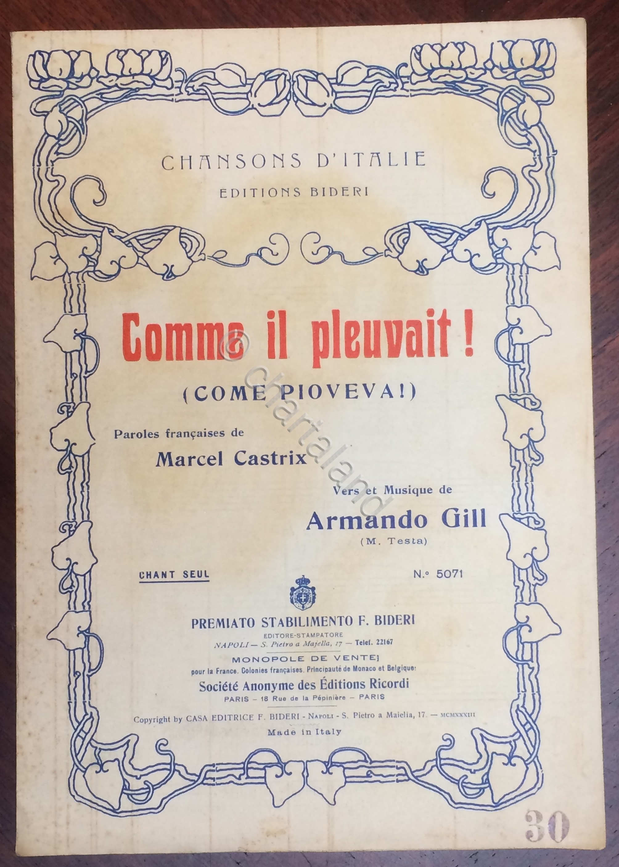 Armando Gill - Spartito e testo - Comme il pleuvait! …