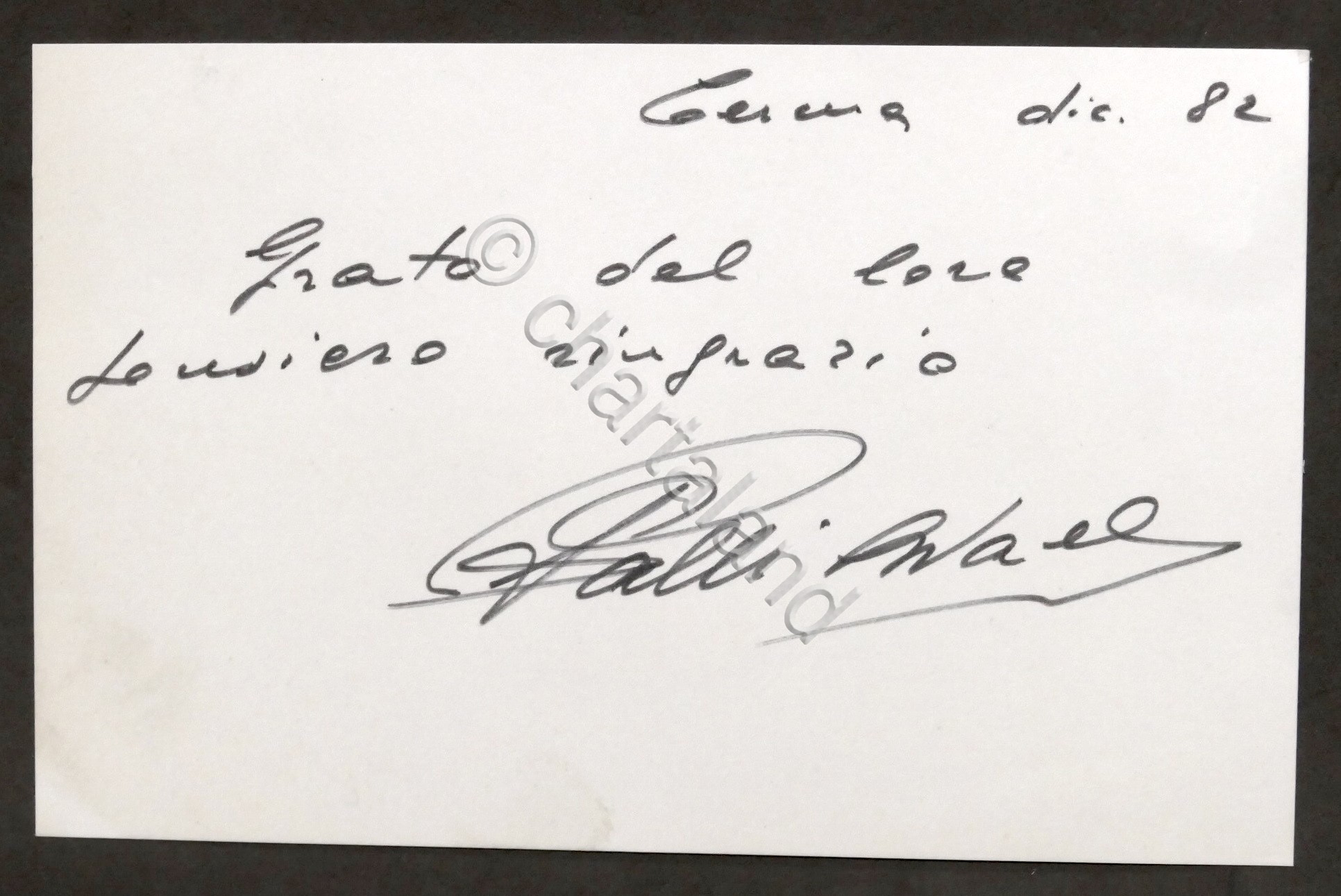Autografo del violinista italiano Osvaldo Palli - 1982
