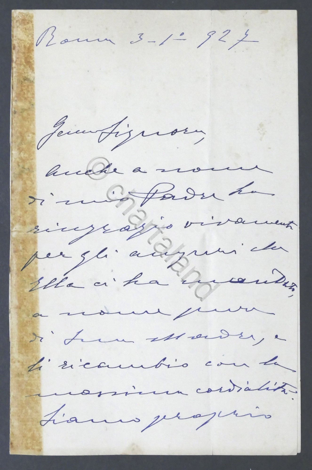 Autografo di Enrichetta Chiaraviglio-Giolitti (figlia di Giovanni Giolitti) 1927