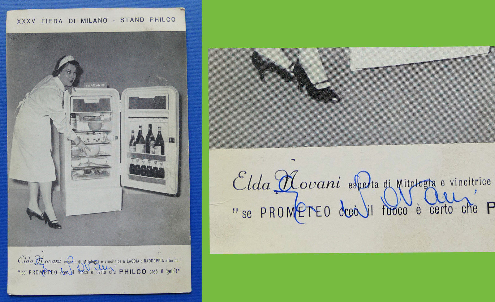 Autografo Elda Novani su pubblicità Philco - 1957 ca.