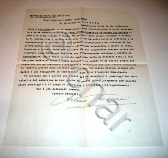 Autografo Lettera Arturo Beccari Firenze 1940
