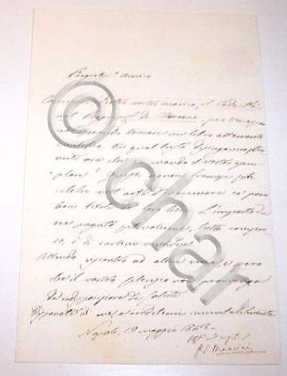 Autografo Lettera Stanislao Mancini avvocato di Giuseppe Garibaldi - 1843
