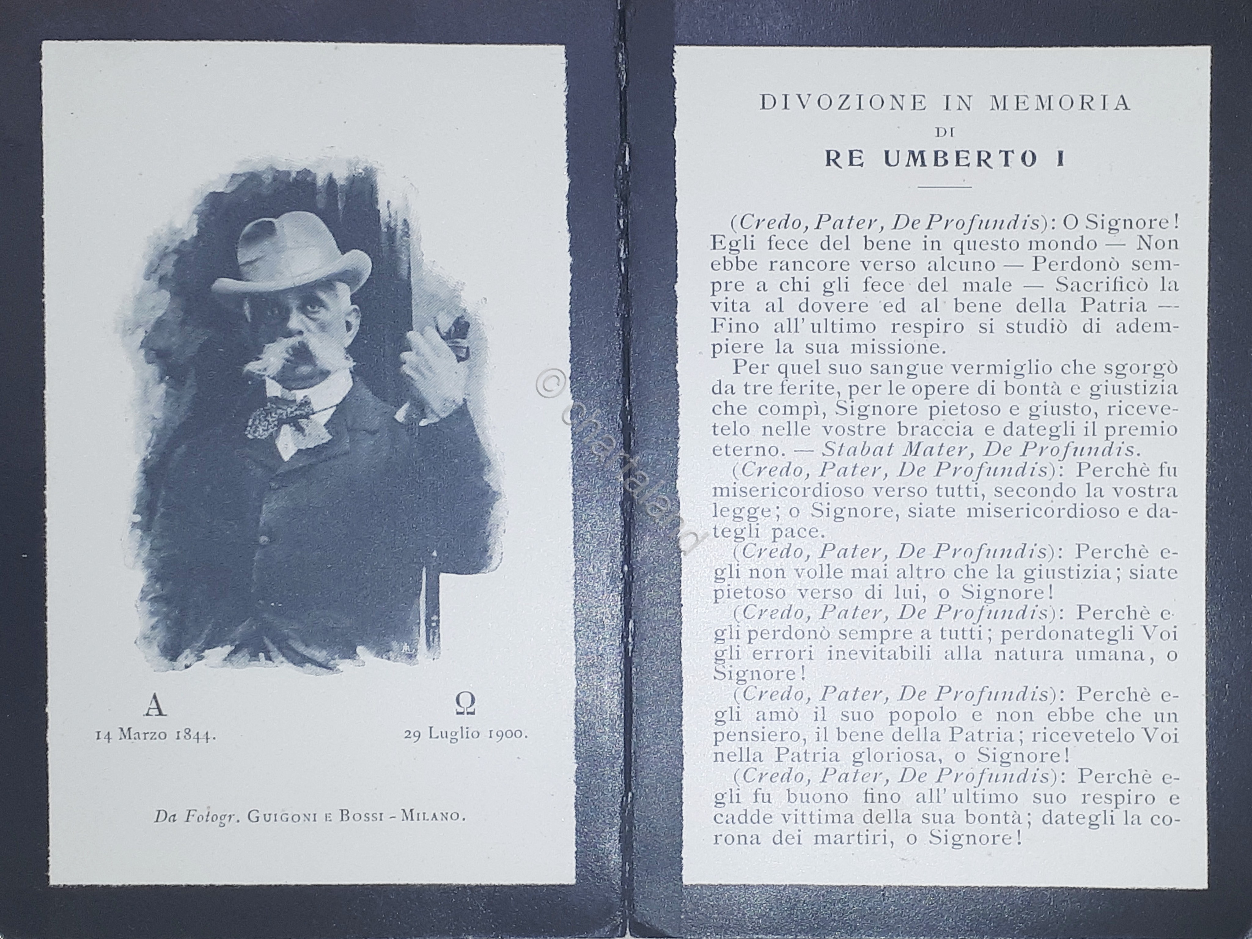Biglietto Commemorativo - Divozione in memoria di Re Umberto I …
