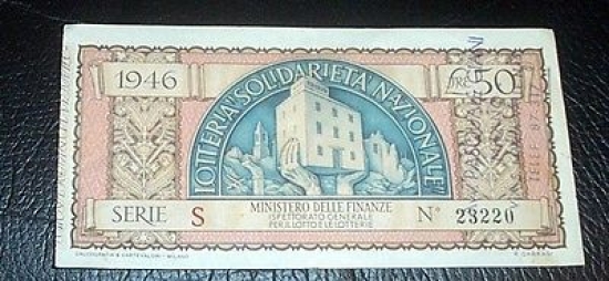 Biglietto Lotteria Solidarietà Nazionale 1946