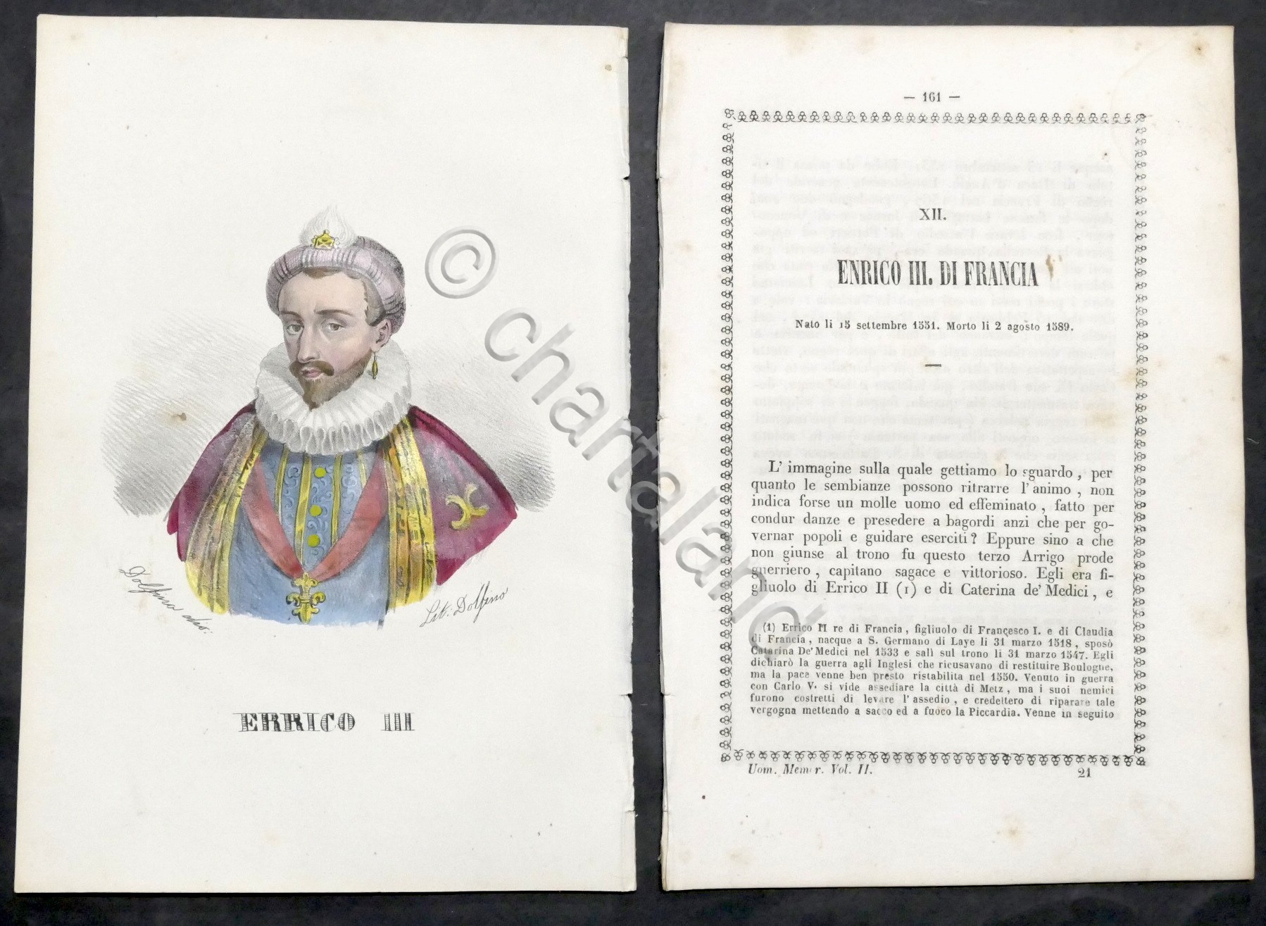 Biografia e stampa di Enrico III di Francia - 1842