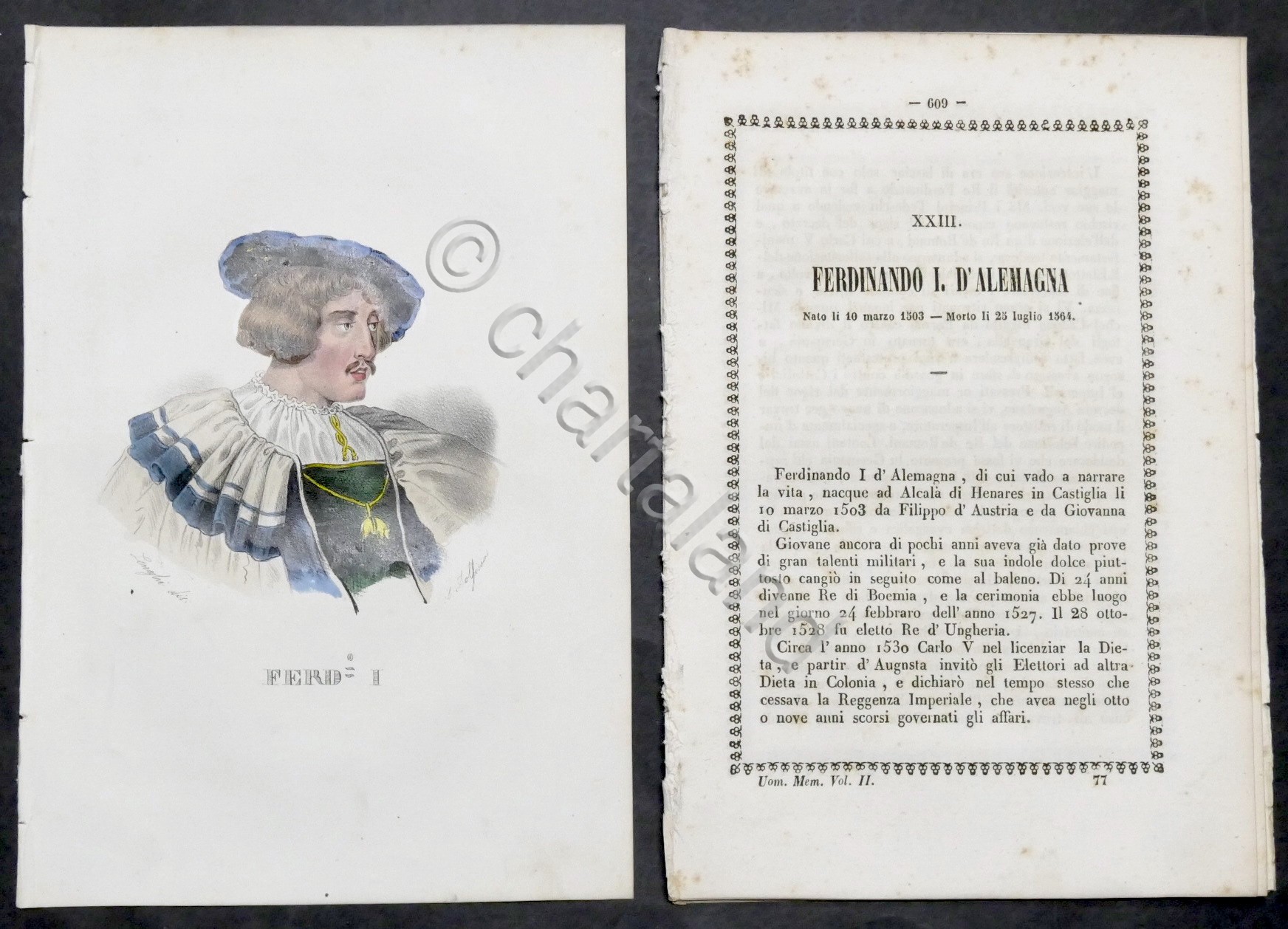 Biografia e stampa di Ferdinando I d'Alemagna - 1843