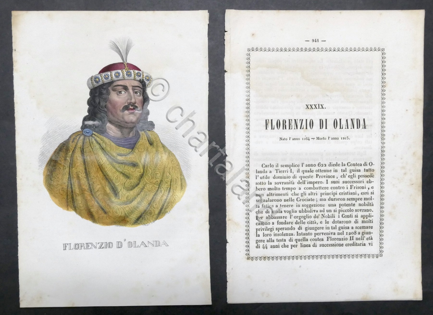 Biografia e stampa di Florenzio d'Olanda - 1848