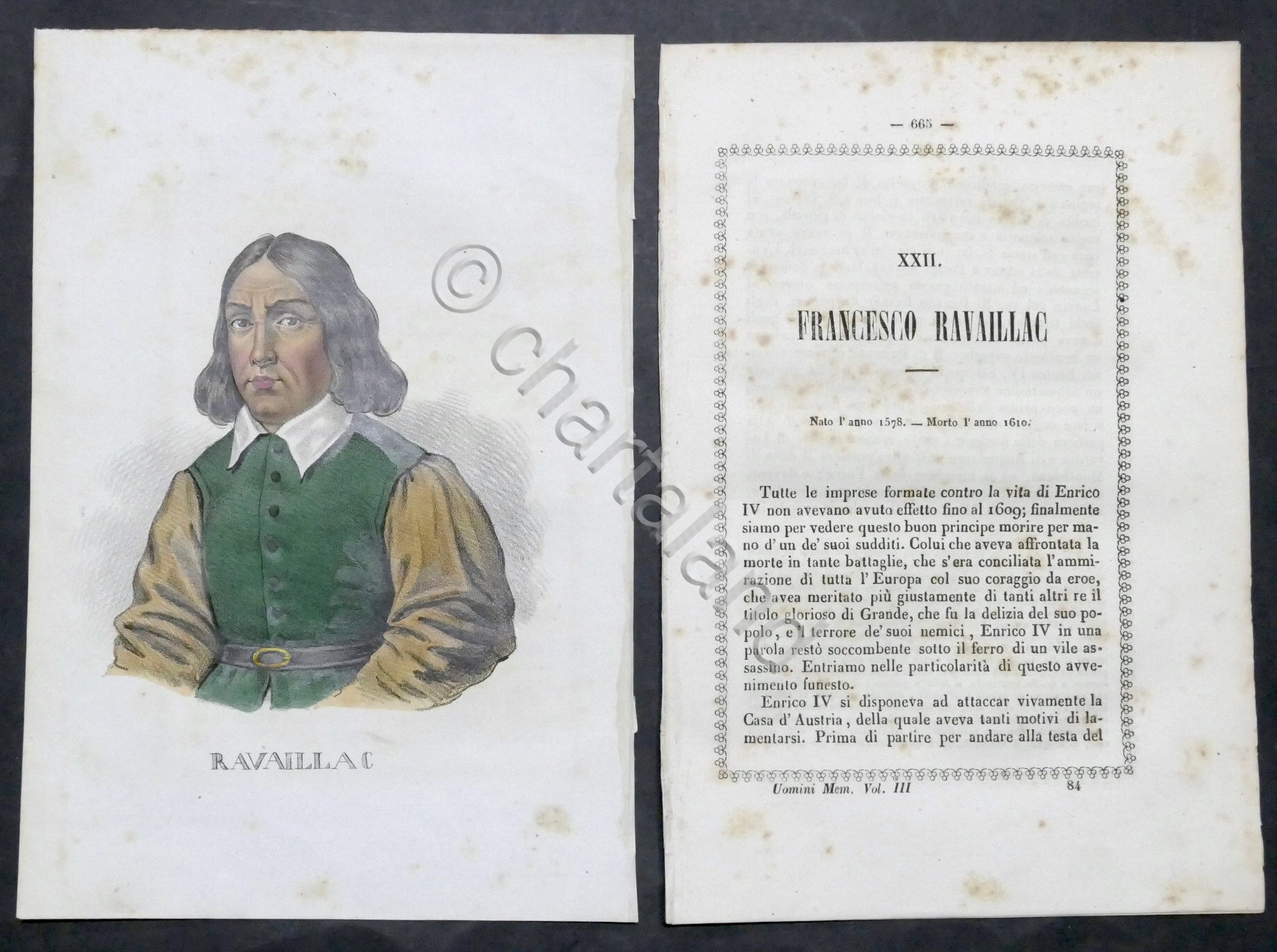 Biografia e stampa di Francesco Ravaillac - 1848