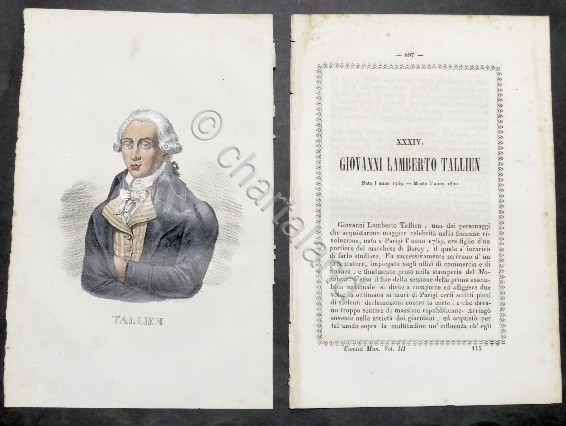Biografia e stampa di Giovanni Lamberto Tallien - 1848