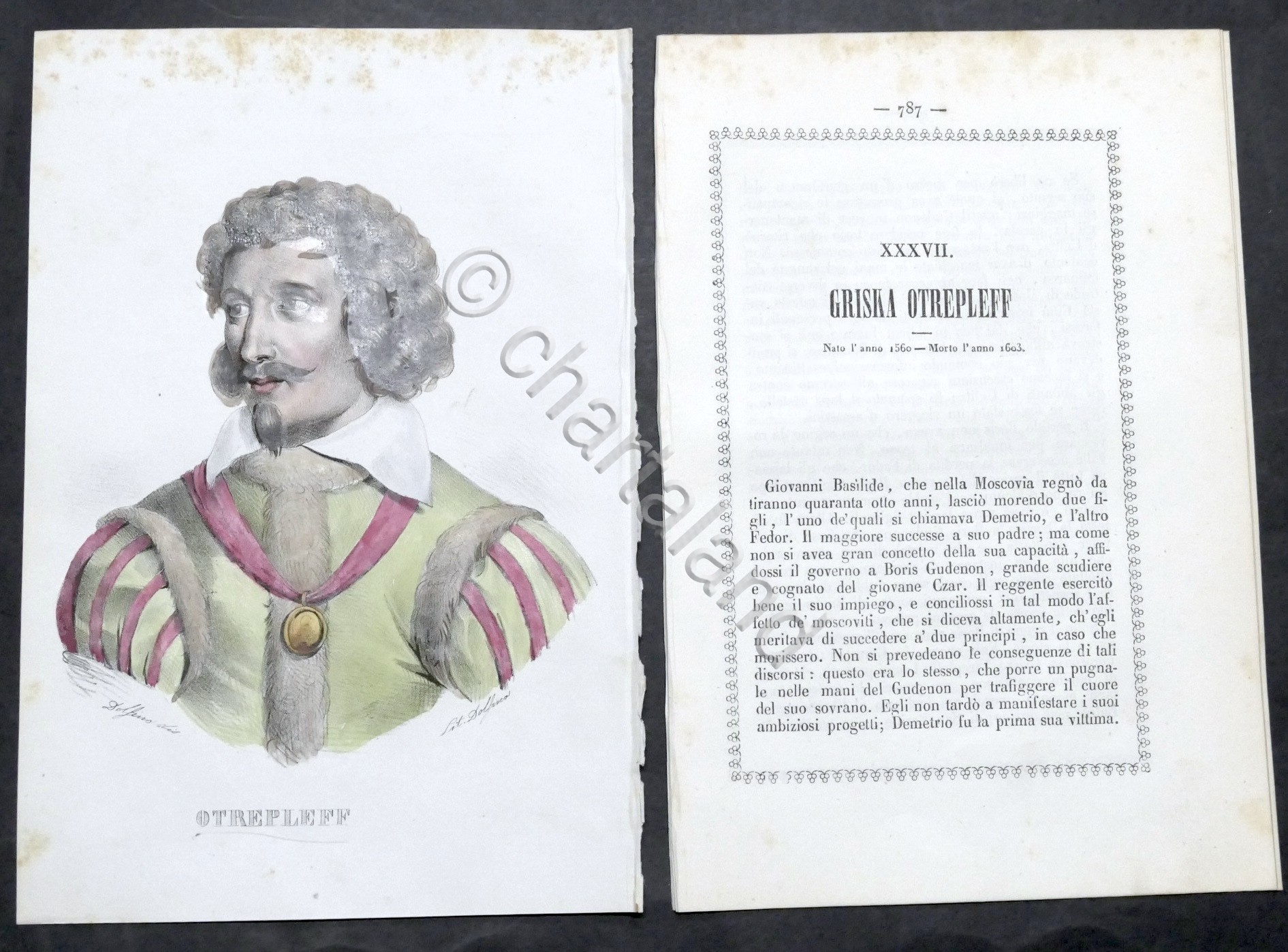 Biografia e stampa di Griska Otrepleff - 1843