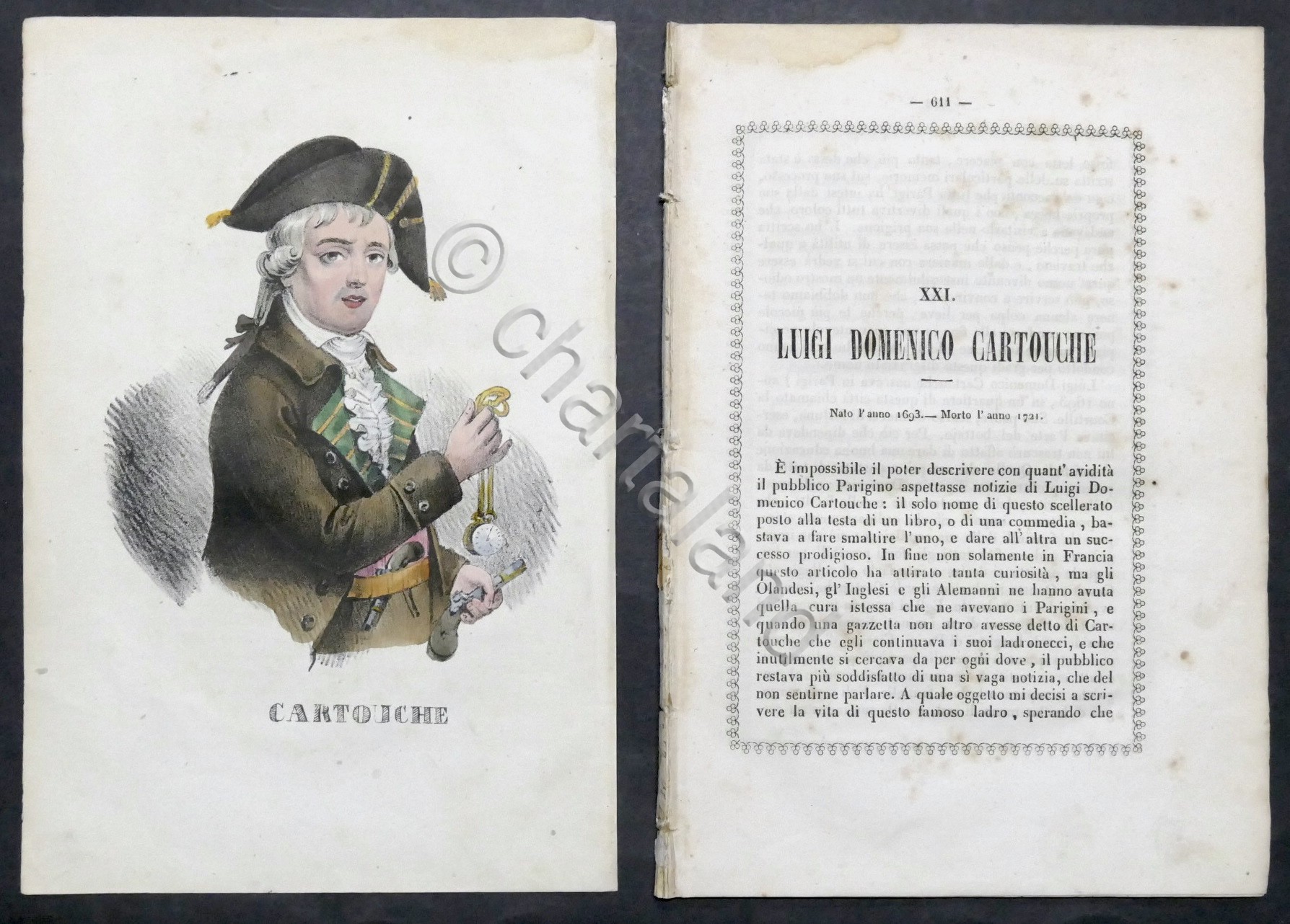Biografia e stampa di Luigi Domenico Cartouche - 1848