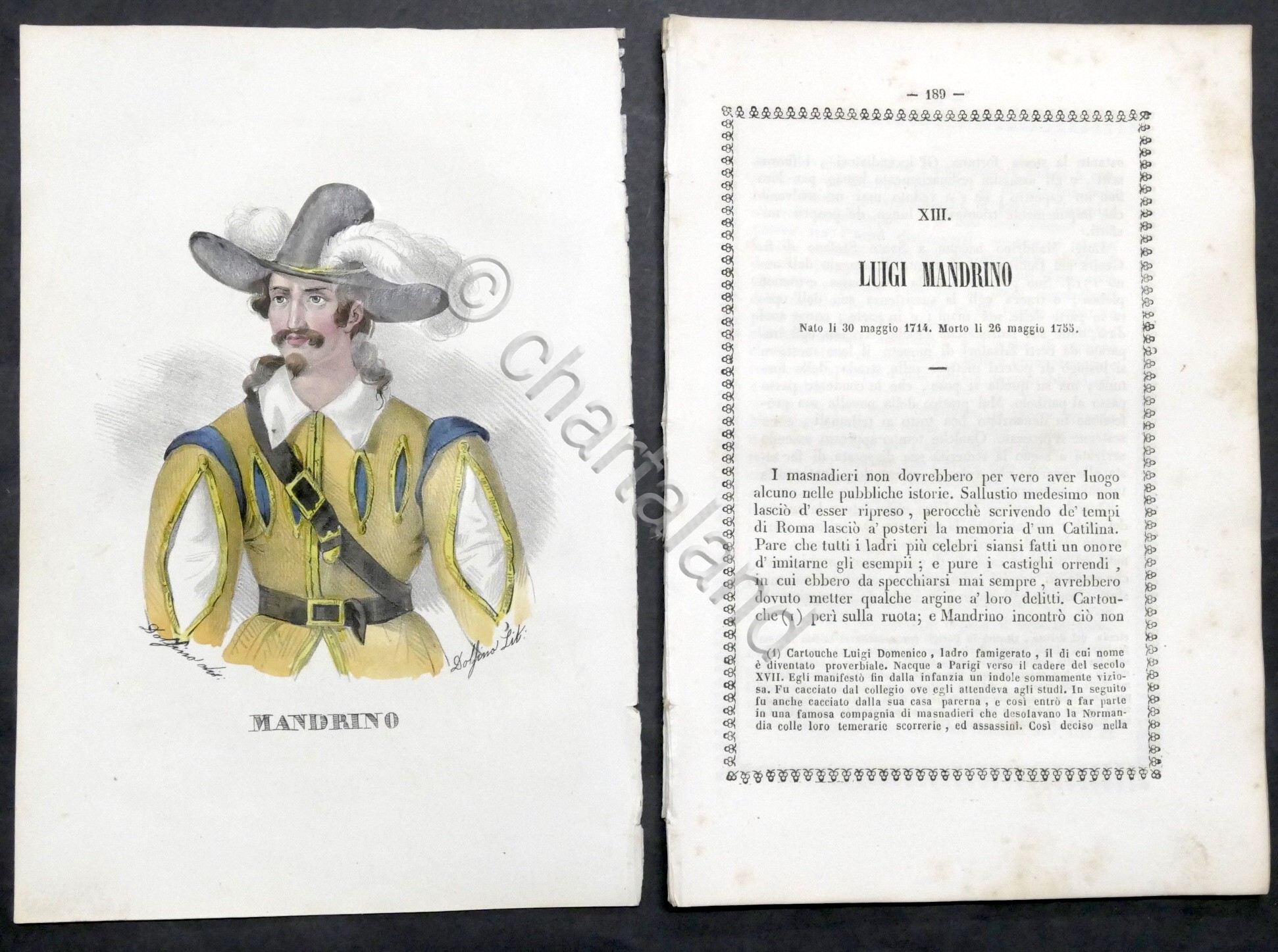 Biografia e stampa di Luigi Mandrino - 1842