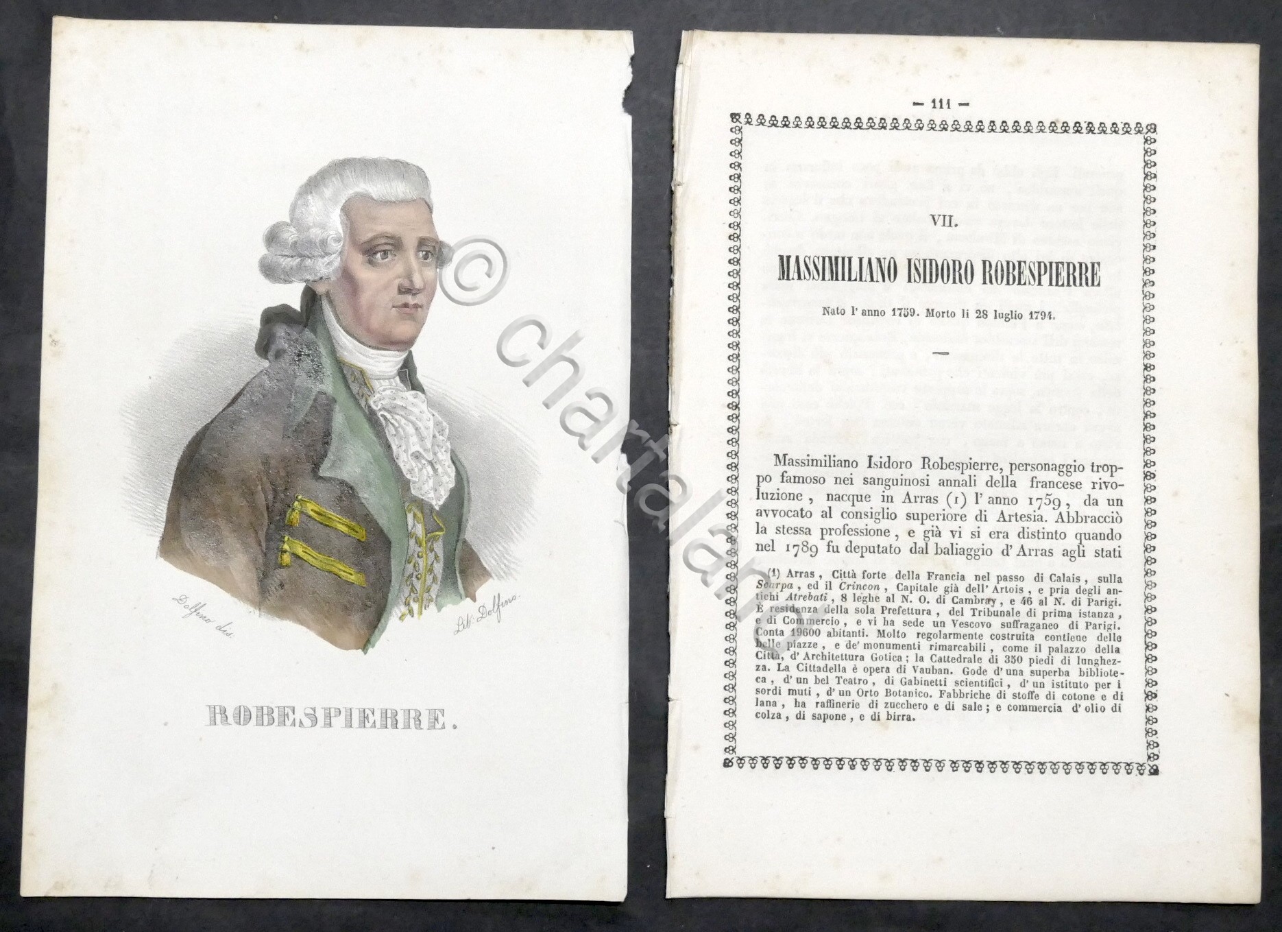 Biografia e stampa di Massimiliano Isidoro Robespierre - 1842