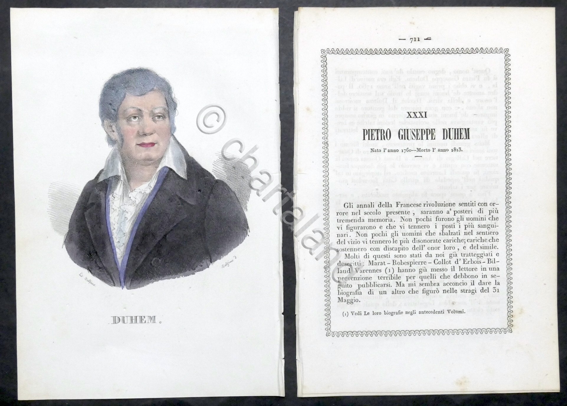Biografia e stampa di Pietro Giuseppe Duhem - 1843