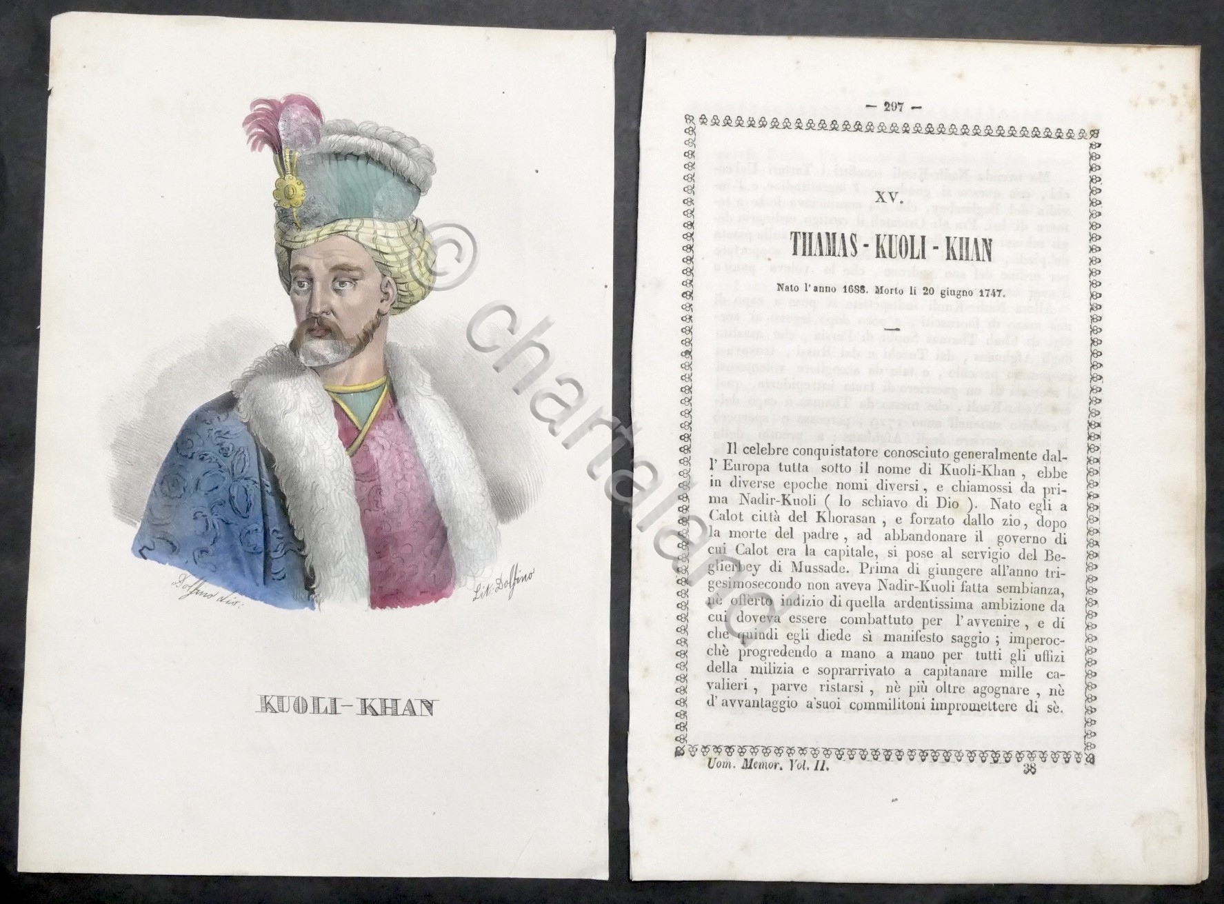 Biografia e stampa di Thamas Kuoli Khan - 1842
