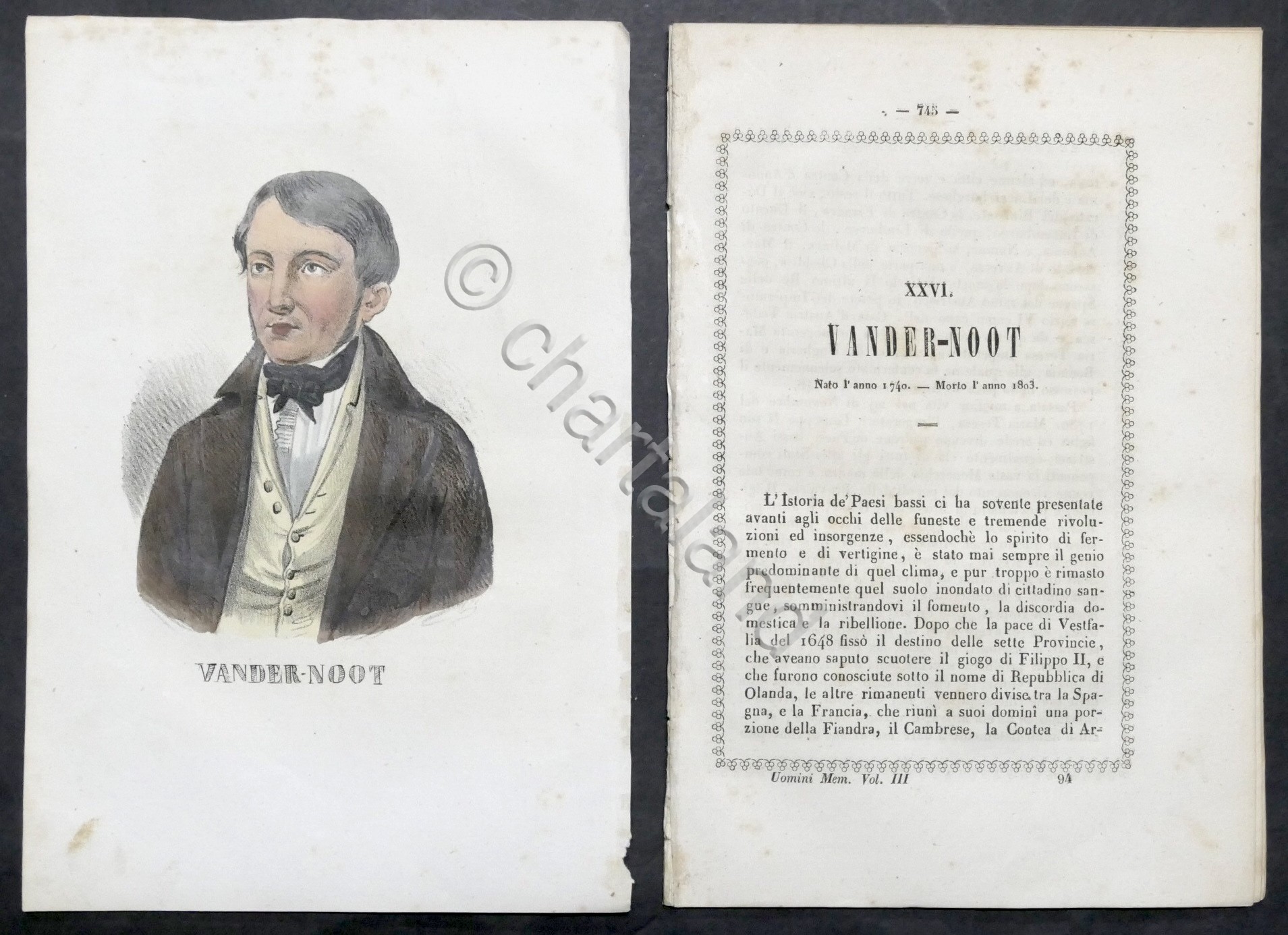 Biografia e stampa di Vander-Noot - 1848