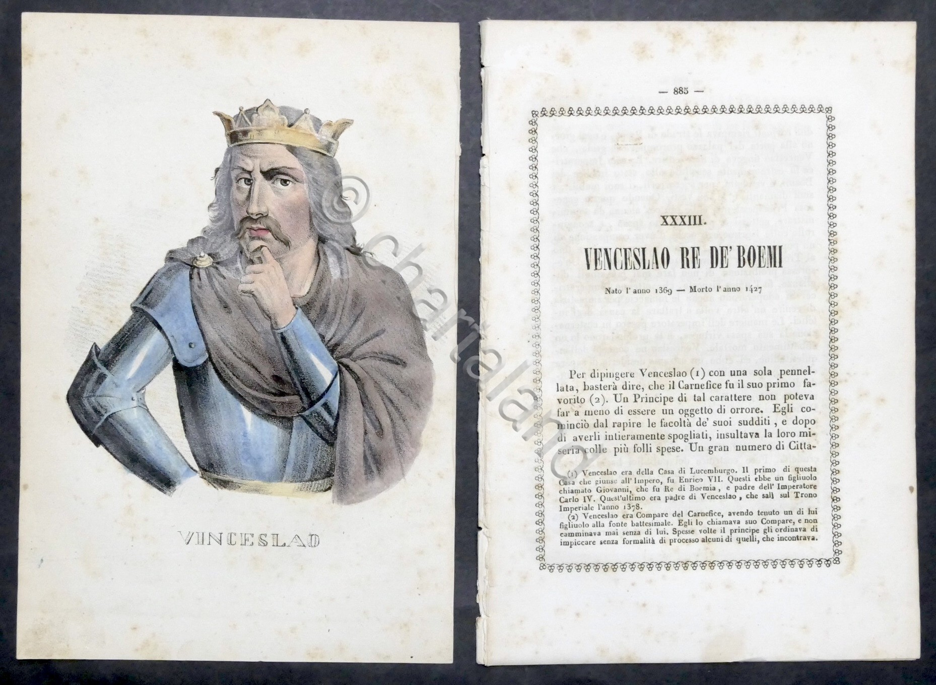 Biografia e stampa di Venceslao Re dei Boemi - 1848