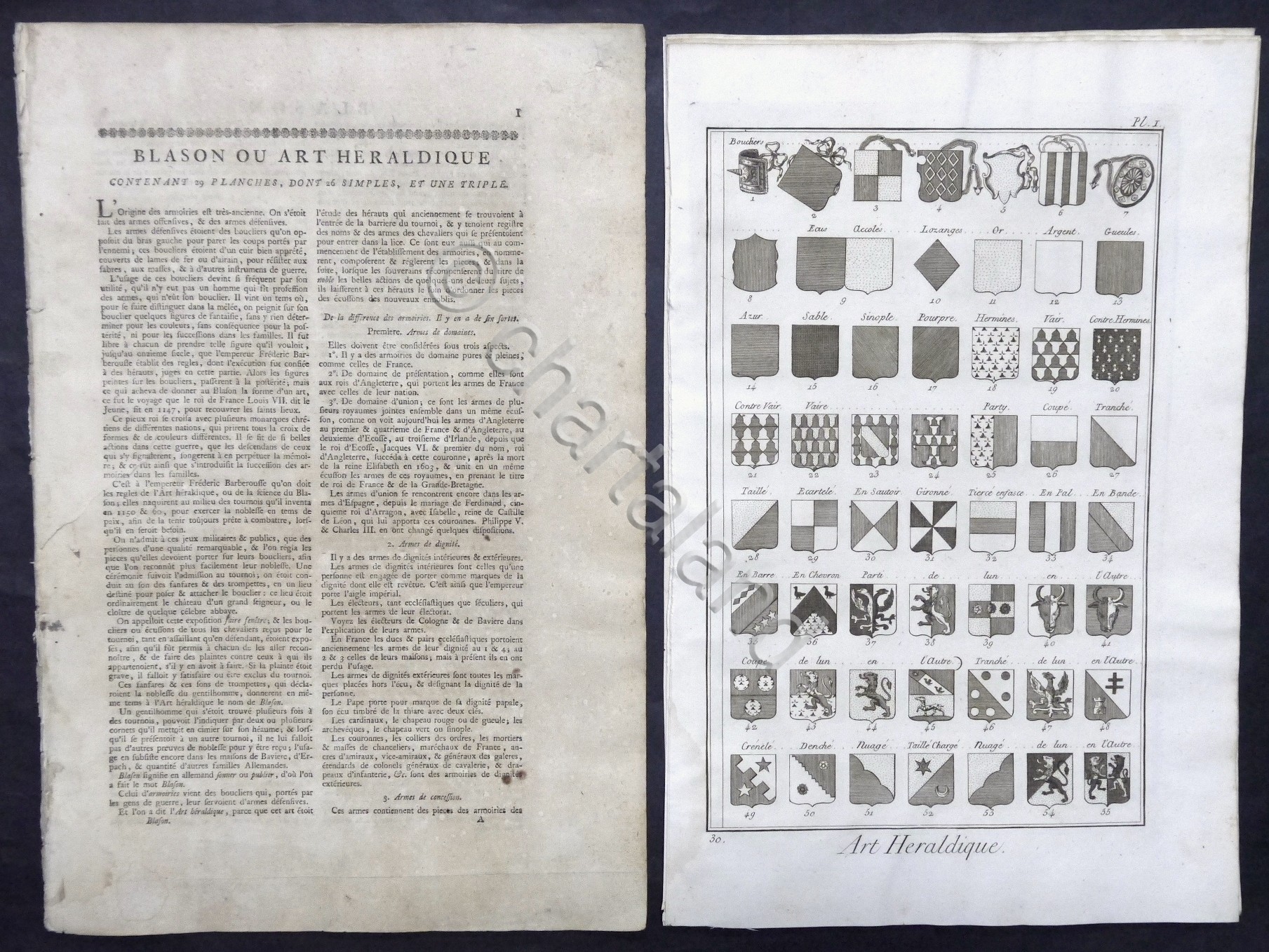 Blason ou art Heraldique - Lotto tavole tratte da Encyclopedie …