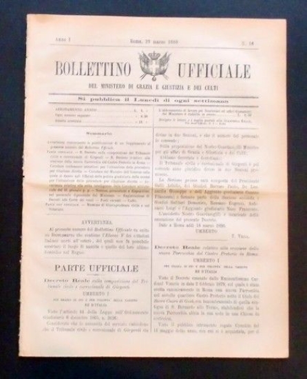 Bollettino Ufficiale Ministero Grazia Giustizia Culti - Anno I - …